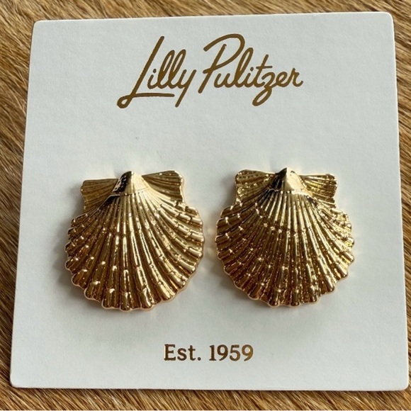 NWT Lilly Pulitzer Shimmering Gold Shell Earrings - Picture 3 of 7
